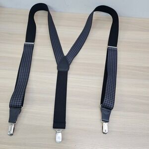 Suspenders Men GILLMONS Black Gray Houndstooth Clip On Braces Adjustable Stretch